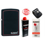 Набір Zippo (Зіппо) Запальничка BLACK MATTE w/ZIPPO BORDER 218 ZB + Чохол Zippo + Паливо 125мл + набір Кремнів